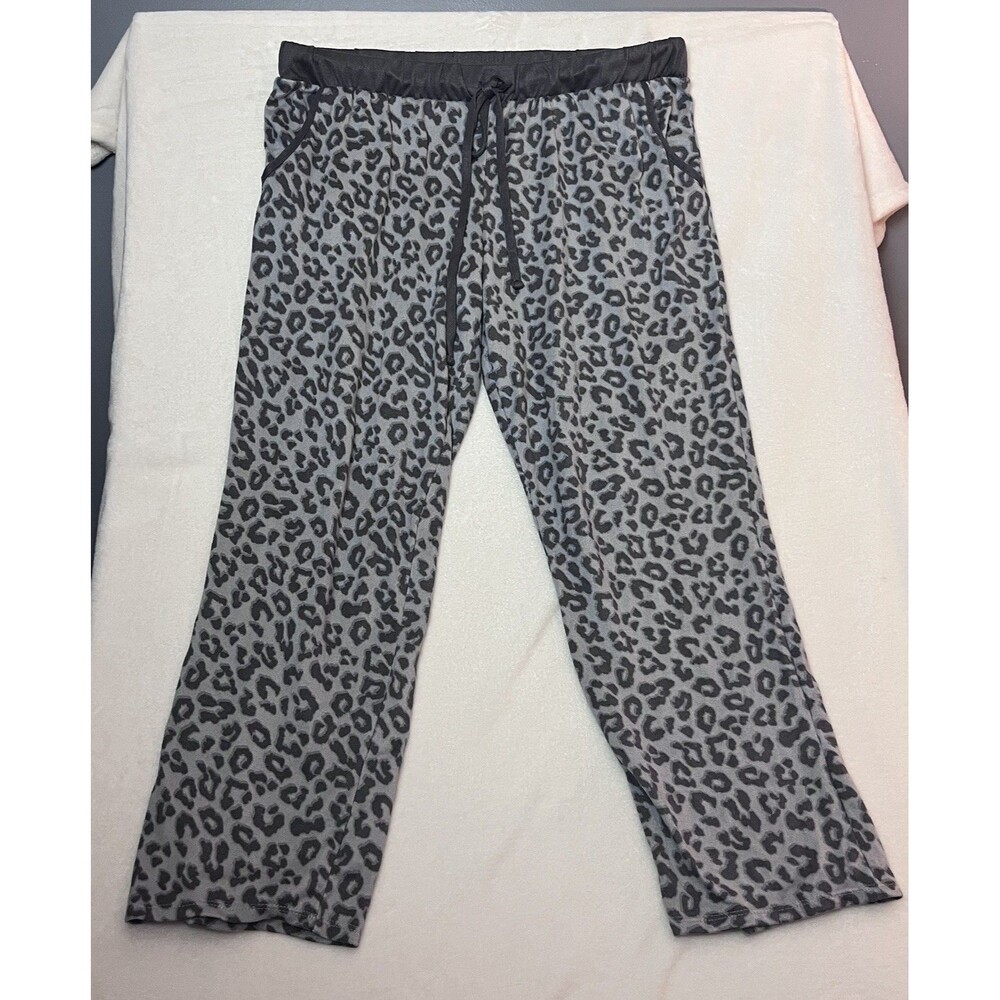 Lucky Brand Womens XL Leopard Print Lounge Pants Gray Animal Print Drawstring